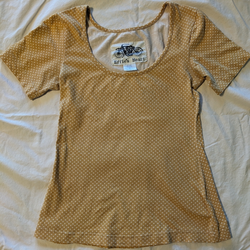 Effie's Heart Mustard Color Polka Dot Short Sleeve Blouse